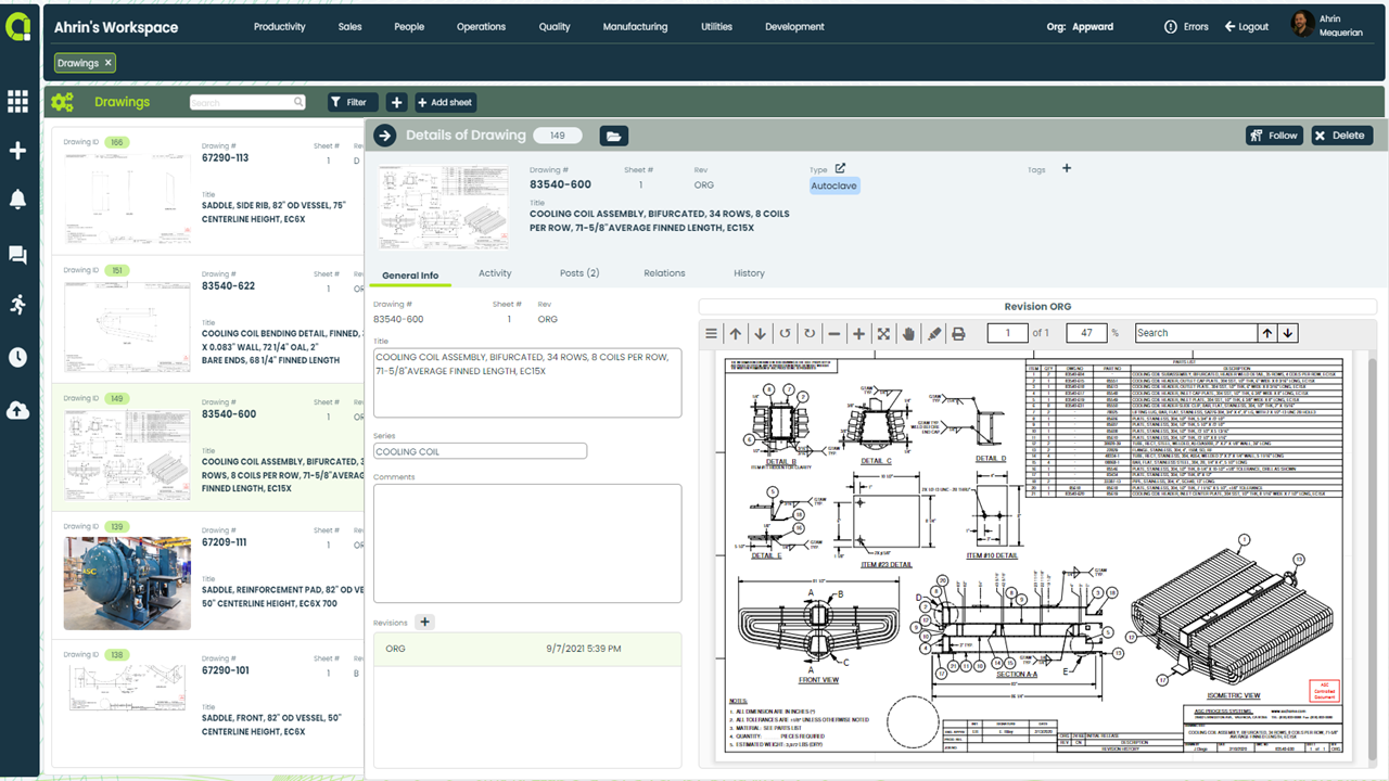 Appward Manufacturing Inventory Software Drawings